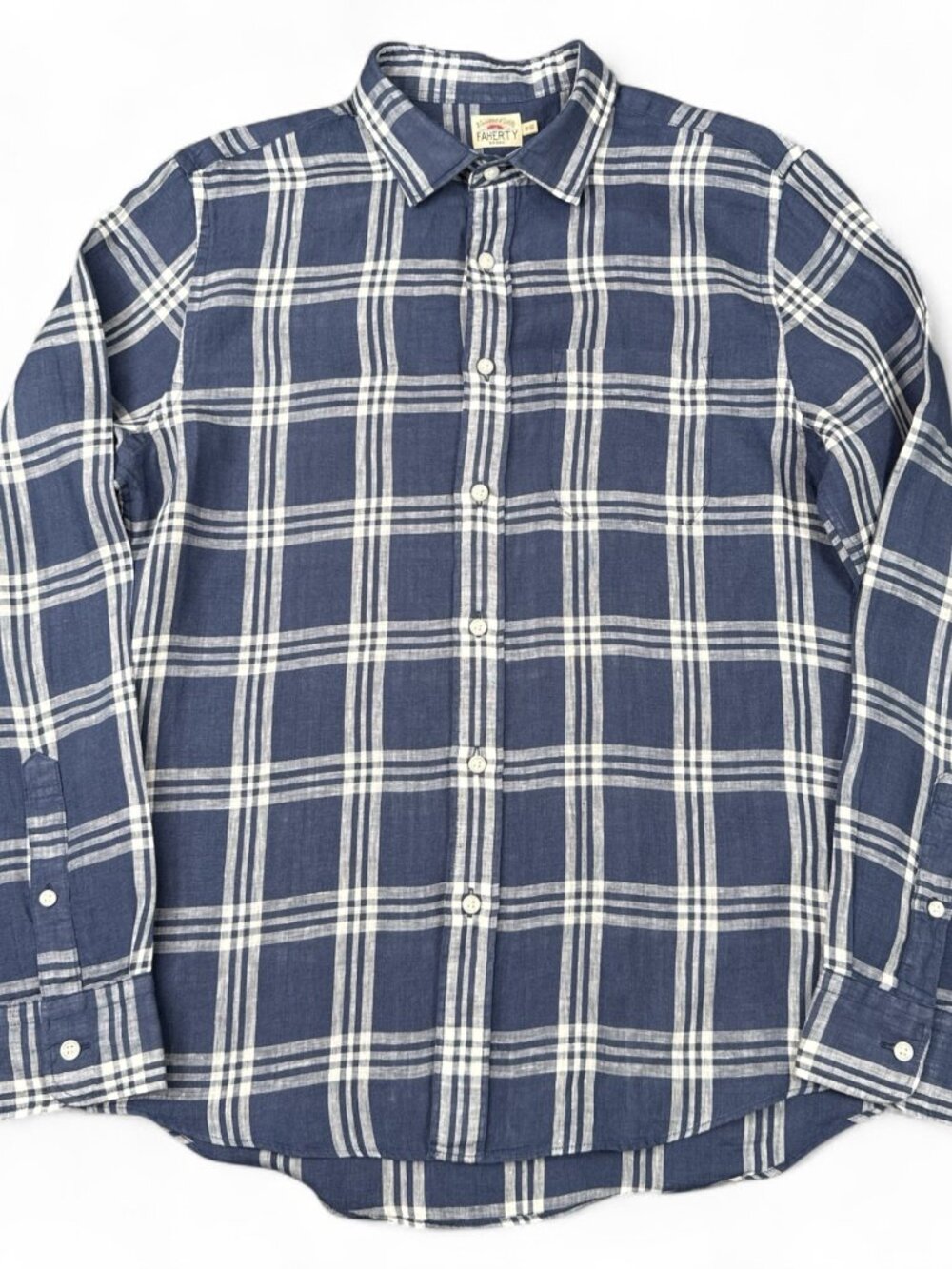Faherty MWS23543 Men's M Navy Plaid 100% Linen Button-down shirt